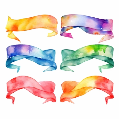 Watercolor Rainbow ribbon banners cliparts