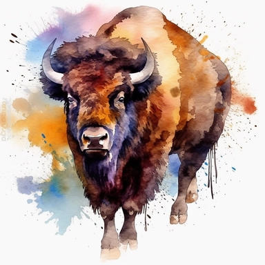 american bison oil painting watercolor clipart graffiti