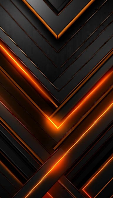 Decorative black and dark orange glow linear vector background clipart, in the style of light& shadow play, layered composition, dark gray and bronze, # vfxfriday, sharp angles, metallic rectangles, depth of layers, high quality, 8k