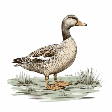 mallard duck, old school vintage illustration style, pen and ink, hand drawn, clipart, isolated on white background