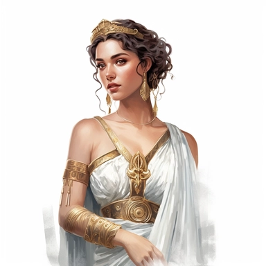 beautiful stunning pretty vintage greek goddess character, paint art style, clipart, white background, superrealistic, one of a kind