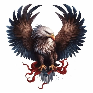 a big bold eagle with its wings spread open holding a heart on it talons. 4d Clipart realistic tattoo design