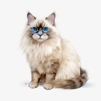 watercolour cute realistic ragdoll cat ultra detailed ultra photoreal intricate detailed beautiful magnificent ragdoll cat with perfect beautiful realistic eyes and intricate facial features four perfect legs and paws realistic detailed ,png image,high definition,300dpi,graphic clipart,computer graphics