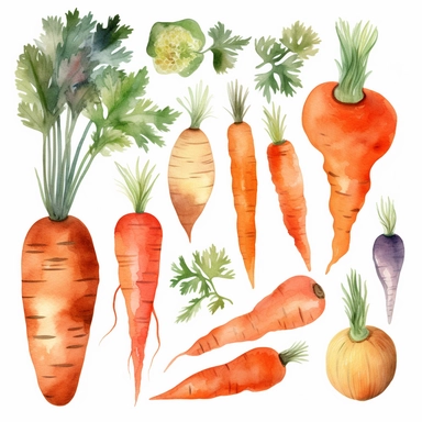 Watercolor Carrot Clipart - digital png carrots, rabbits and cake graphics, single element