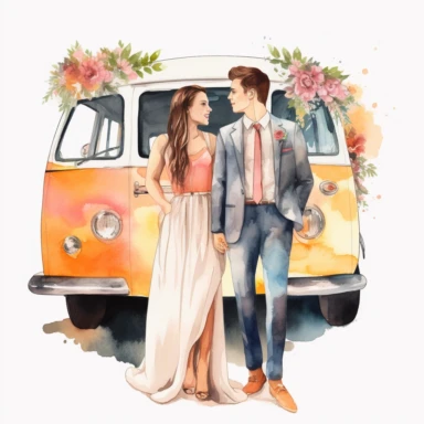 realistic just married couple watercolor clipart single design, 8k