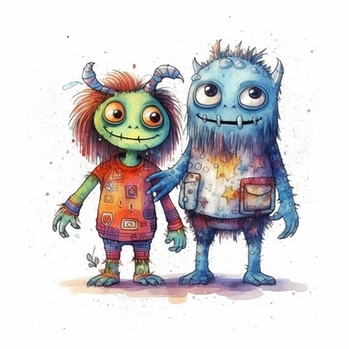 Cute Beautiful Couple Monster Sublimation Clipart,Cartoon, hyper realistic, intricate detail, illustration style,high solution,on the white background