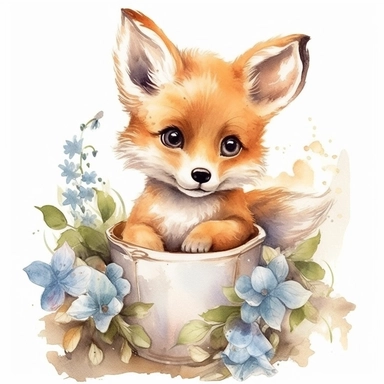 clipart watercolor baby fox in the style of Beatrix potter