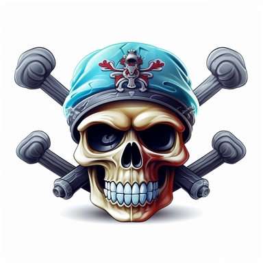 Design cute semi-realistic 3d Jolly Roger skull and crossbone clipart, on white background