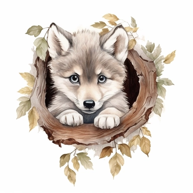 woodland animal cute baby wolf watercolor clipart detailed