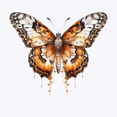 a fantasy butterfly clipart: left wing is leopard print, right wing is watercolor flowers, realistic butterfly body, white background, clip art