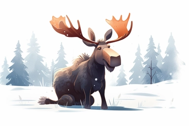 Cute Moose in christmas Day clipart, cartoon, white background,