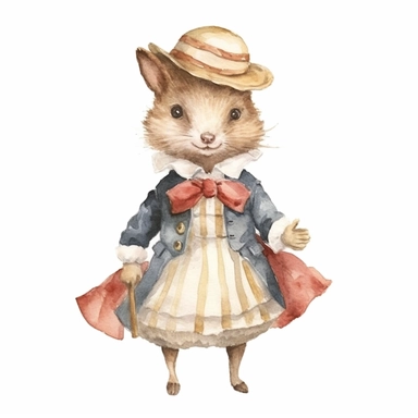 a Cute Happy Hedgehog in the style of Watercolor Kate Greenaway Clipart, White Background
