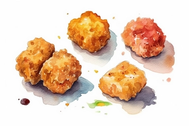 4 watercolor chicken nuggets clipart, HD, isolated white background, spaced out