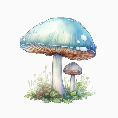 watercolor, hyper realistic, white background, white margins, 16k, ultra detailed clipart, cut out image, hand-drawn, whimsical manhwa style, ultra HD, sharp and clean art mushroom with a charming, rounded shape and delicate, translucent wings attached to its stem. The cap can have pastel colors and shimmering accents to evoke a sense of enchantment and fantasy.