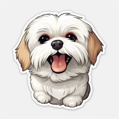 cute Maltese, happy and smiling, bold line, clipart, sticker, white background, no shadow, 8k detail