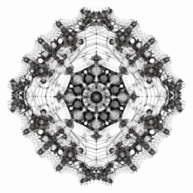 optical illusion of Spiraling fractal vortex of molecules, stylized disney cyberpunk 2077, style of the an illustrated celtic medieval manuscript on a white background, Molecule hexagon, goblin gremlin clipart - - niji