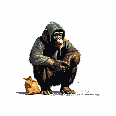 chimpanzee sat on the street begging for money multilayered stencil colored Clipart