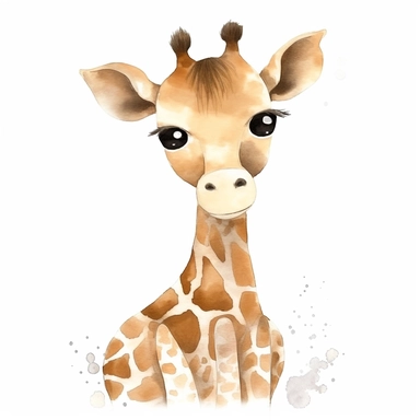 Whimsical boohoo light brown party safari animal clipart,giraffe,happy anime,cute baby giraffe , white background 4/5