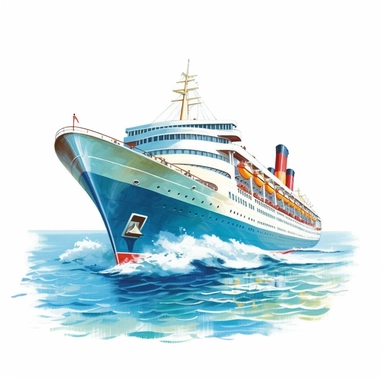 clip art, a cruise ship sailing on calm ocean waters, white background