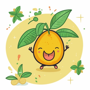 Embark on a tropical adventure with a delightful clipart illustration of a mango in a vibrant cartoon style against a clean white background. Picture a luscious mango depicted with playful lines and a cheerful expression, radiating the sunny vibes of summer. Utilize a bright and lively color palette, featuring shades of vibrant yellows, warm oranges, and fresh greens, to evoke the juicy sweetness of a ripe mango. Enhance the summer atmosphere with elements like sunglasses, beach accessories, or 