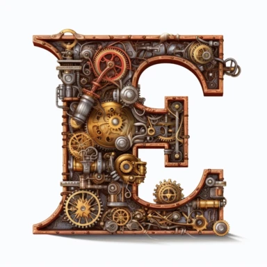 Steampunk style Letter E, clipart, white background