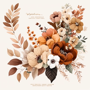 Terracotta Floral Clipart bouquet, pastel, orange and brown colors, watercolor, white background