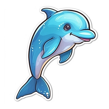 Cute Cartoon Dolphin Sticker, water, illustration, funny, clipart, simple, high quality