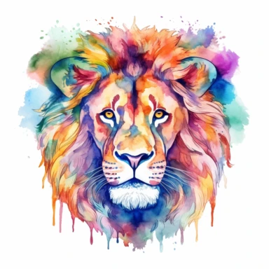 A lion's head or a full-body image, symbolizing strength, courage, and leadership, watercolor art, clipart