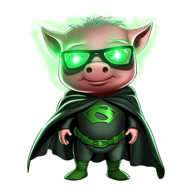 little pig disguised as Green Lantern a comic hero from the US American DC Comics. clipart