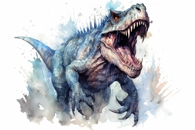 Watercolor, Depict the massive size and powerful bite of a Gorgosaurus in a fierce battle clipart, hd, on a white background, spaced out