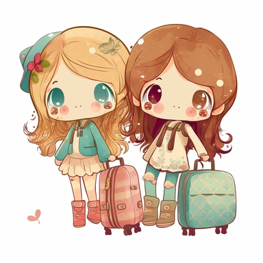cute clipart 2 girl bestfriends traveling