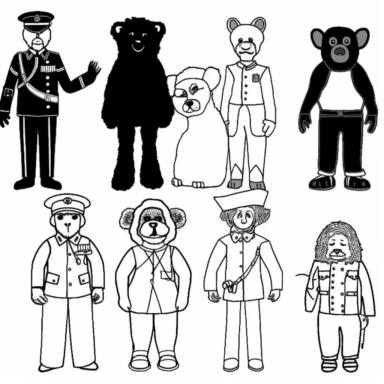 a set of black line clipart inspired by zombie wars and eat the rich and income inequality and class warfare and evil muppets and retro rubber hose style animation