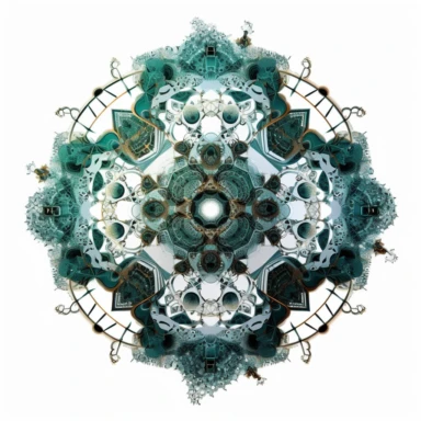 optical illusion of Spiraling fractal vortex of molecules, stylized disney cyberpunk 2077, style of the an illustrated celtic medieval manuscript on a white background, Molecule hexagon, goblin gremlin clipart - - niji