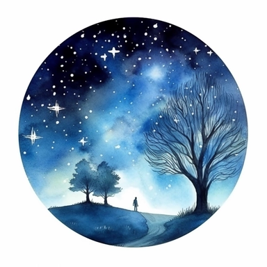 Watercolor, Strolling through the starry sky, fantasy stars, light,clipart on black background