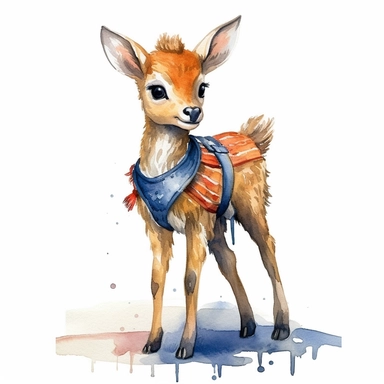 an adorable Deer in the style of watercolour clipart with detailed brush strokes