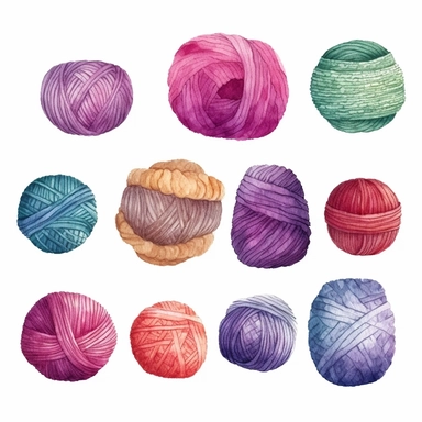 Watercolor Clip Art Hobby Knitting and Crocheting , Wool Yarn Cute Clipart Set. Collection of hand drawn balls of yarn for knitting