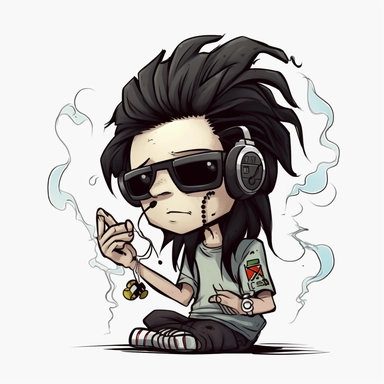 cartoon style dj emo dude smoking joint clipart white background
