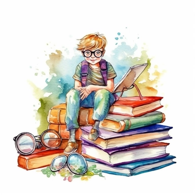 Watercolor Bookworm Life Clipart, isolated on white background