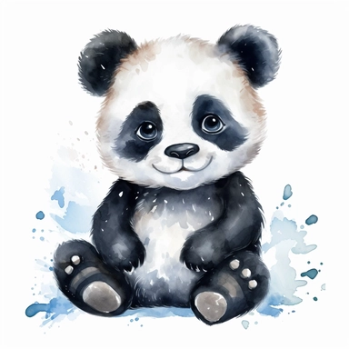 watercolor clipart image of a happy looking baby panda, disney style, white background, no shading, clear outline