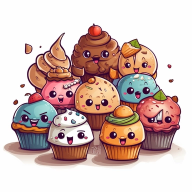 funny cute cupcakes with toony faces clipart hd