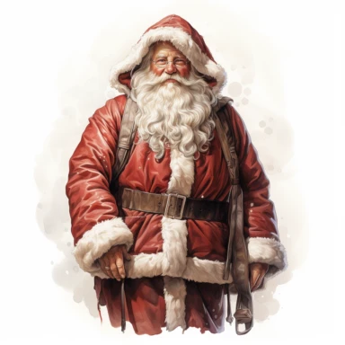 fantasy santa claus, full body shot Clipart, Watercolor, hyper realistic, intricate detail, illustration style, high resolution, on the white background