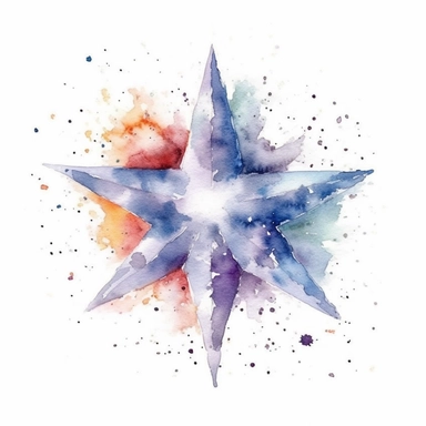watercolor clipart, one individual star, exploding , white background