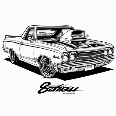 rat fink style black and white clipart drawings of chevrolet el camino ss muscle car