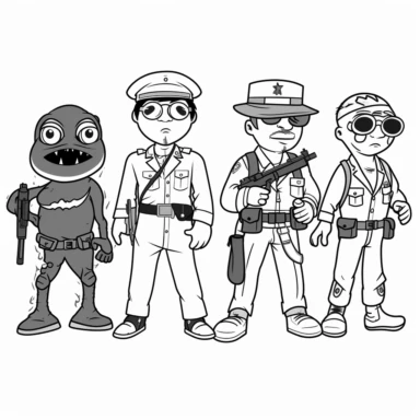 a set of black line clipart inspired by zombie wars and eat the rich and income inequality and class warfare and evil muppets and retro rubber hose style animation