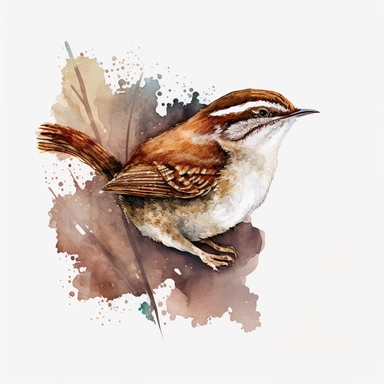 Carolina wren sharp illustration clipart, watercolor art, insane detail, white background