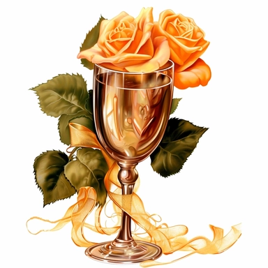 Clip art, goblet of champagne roses with a rose around