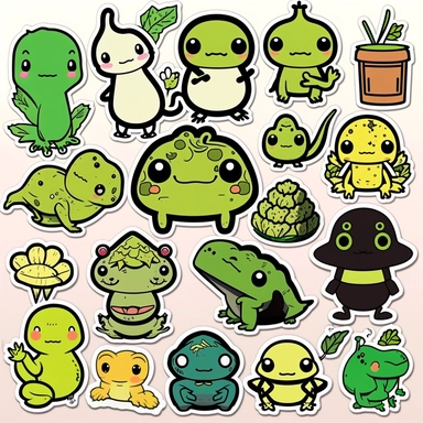a sticker sheet of up to 15 grogs separated frog stickers based on these keywords: stickers, black outline, stickers, colrful, lots of green too, 2d vector illustration sticker phone case stickers book journal stickers tiny stickers luggage stickers kpop stickers skateboard stickers stickers goth stickers anime stickers laptop anime decal stickers spooky stickers thank you stickers printable frog sticker frog stickers cute frog sticker cute frog toad sticker water bottle sticker cute sticker fro