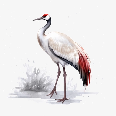 Watercolor red-crowned crane clipart, high resolution, 8k