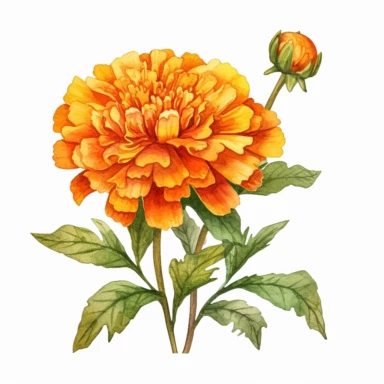 a marigold wildflower clipart, watercolor, isolated, white background, highly detailed