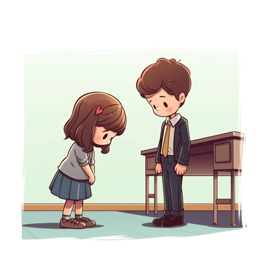 cute clip art for a classroom of a character bowing in apology
